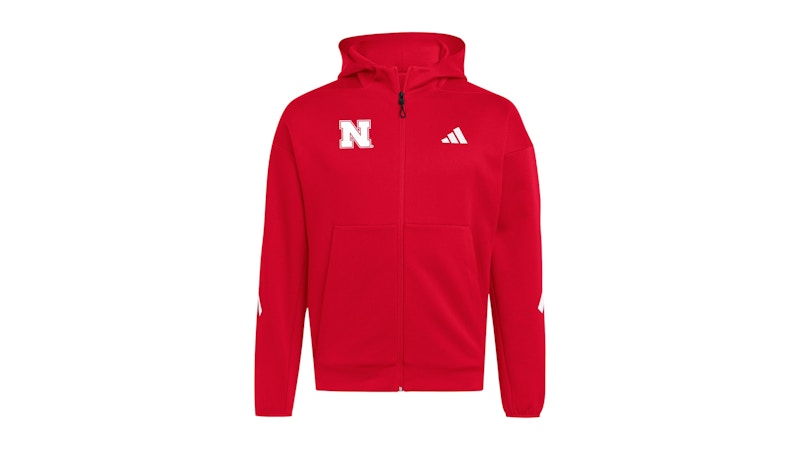 adidas Cornhuskers Full Zip Player Travel Zne Hoodie Nebraska Team Power Red White