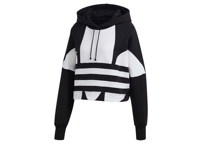 adidas Cropped Big Trifoil Pullover Hoodie Black/White