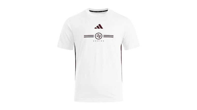 adidas Essential 3-Stripes Single Jersey Tee Texas A&M White Team Maroon Ncaa-Tam-7t6