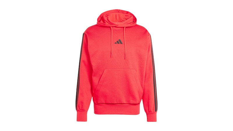 adidas Essentials 3-Stripes Fleece Hoodie Pure Ruby Black