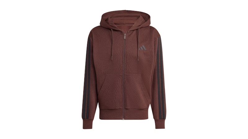 adidas Essentials 3-Stripes Fleece Hoodie Shadow Brown Black