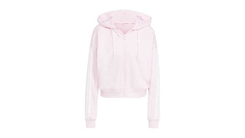 adidas Essentials 3-Stripes French Terry Full-Zip Hoodie Clear Pink/White