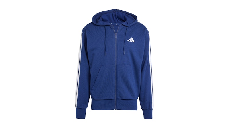 adidas Essentials 3-Stripes French Terry Full-Zip Hoodie Dark Blue/White
