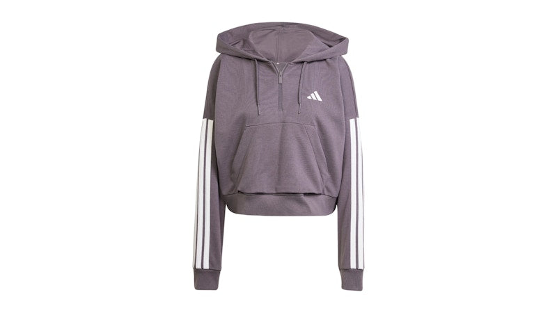 adidas Essentials 3-Stripes French Terry Quarter-Zip Hoodie Grey Strata/White