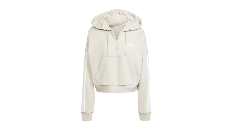 adidas Essentials 3-Stripes French Terry Quarter-Zip Hoodie Wonder Alumina/White