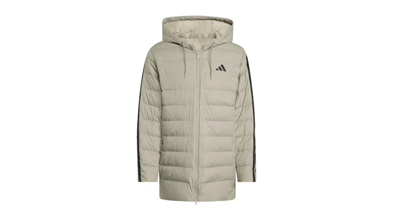 adidas Essentials Climawarm 3-Stripes Light Down Hooded Parka Silver Pebble