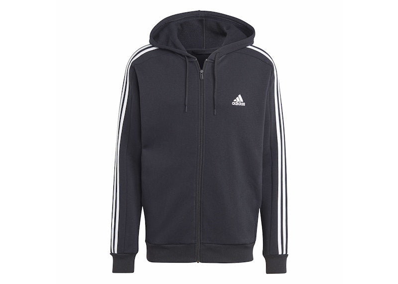 adidas Essentials Fleece 3-Stripes Full-Zip Hoodie Black