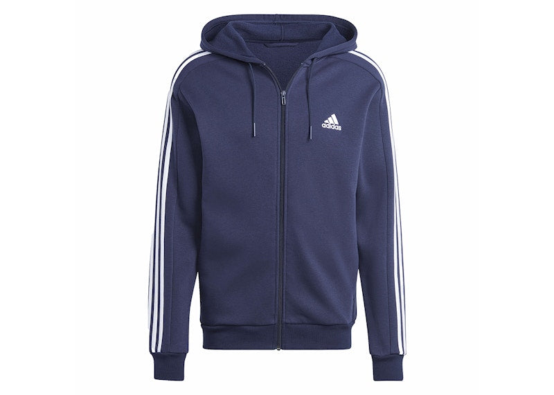 adidas Essentials Fleece 3-Stripes Full-Zip Hoodie Legend Ink