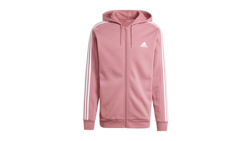 adidas Essentials Fleece 3-Stripes Full-Zip Hoodie Preloved Crimson