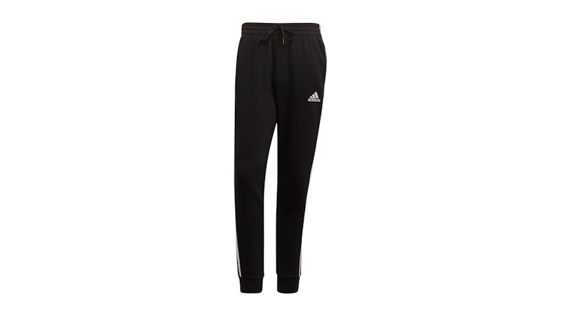 adidas Essentials Fleece Tapered Cuff 3-Stripes Joggers Black White