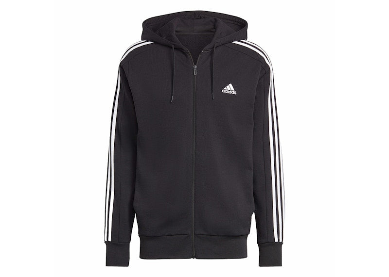 adidas Essentials French Terry 3-Stripes Full-Zip Hoodie Black/White