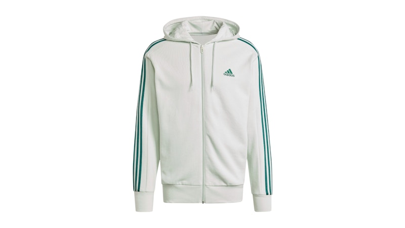 adidas Essentials French Terry 3-Stripes Full-Zip Hoodie Linen Green
