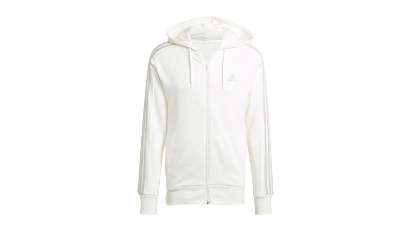 adidas Essentials French Terry 3-Stripes Full-Zip Hoodie Off White
