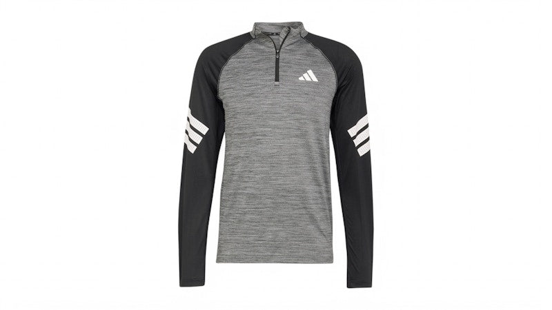 adidas Icon 3-Stripes 1/4-Zip Long-Sleeve Top Black Melange/White