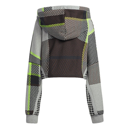 adidas Ivy Park Halls of Ivy Allover Print Cropped Hoodie Medium Grey Heather/Black/Brown