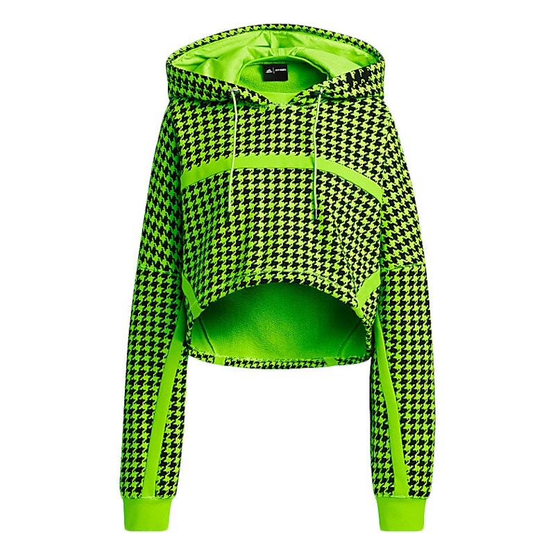 adidas Ivy Park Halls of Ivy Allover Print Cropped Hoodie Semi Solar Slime/Black