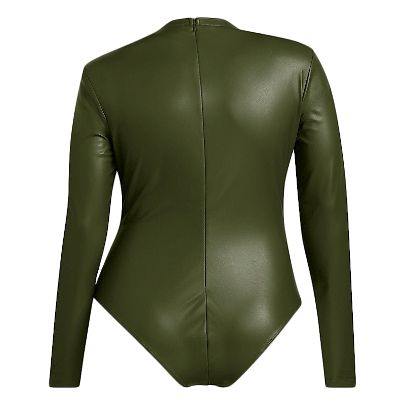 adidas Ivy Park Halls of Ivy Faux Leather Bodysuit (Plus Size) Wild Pine