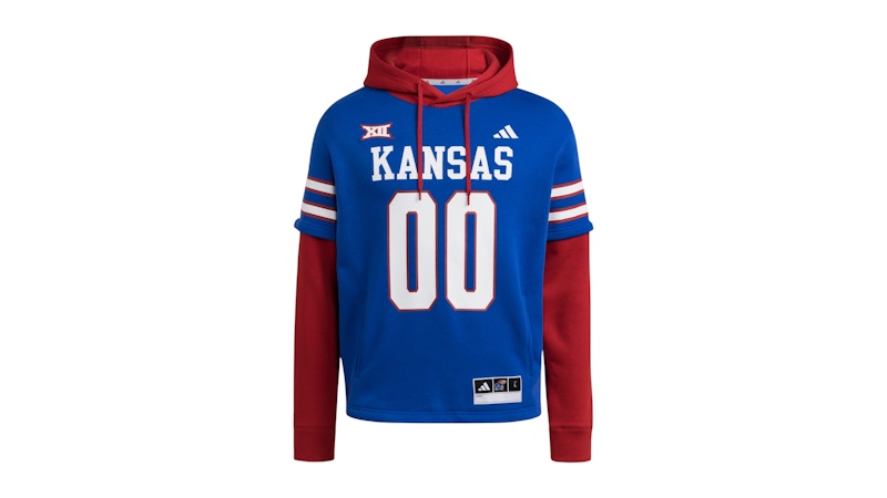 adidas Jayhawks Jersey Hoodie Kansas Royal Blue White Team Power Red