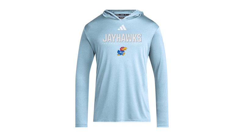 adidas Jayhawks Players D4T Long Sleeve Hoodie Kansas Team Light Blue White Multi
