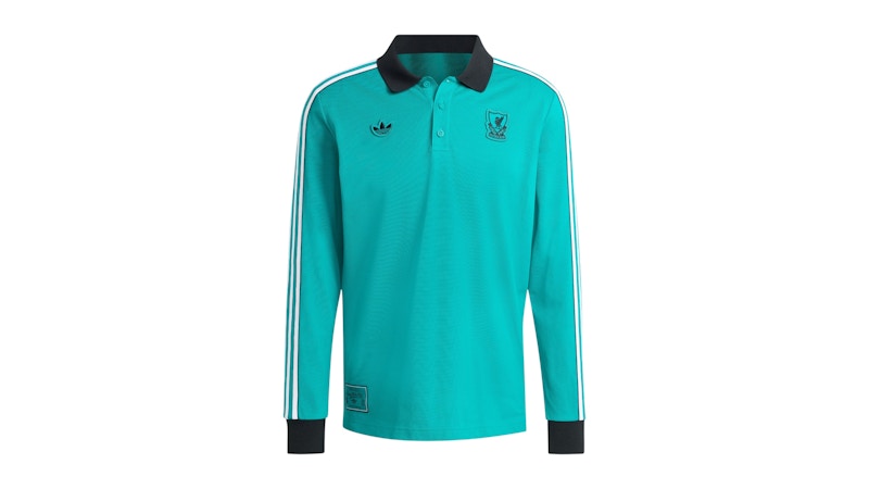 adidas Liverpool FC Terrace Icons Long Sleeve Polo Shirt Sea Green