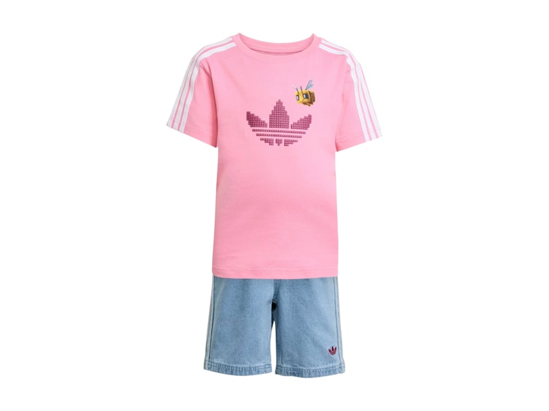 adidas Originals x Minecraft Kids Tee And Short Set Bliss Pink/Clear Blue