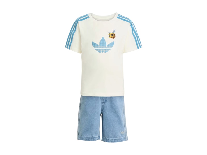 adidas Originals x Minecraft Kids Tee And Short Set Off White/Clear Blue