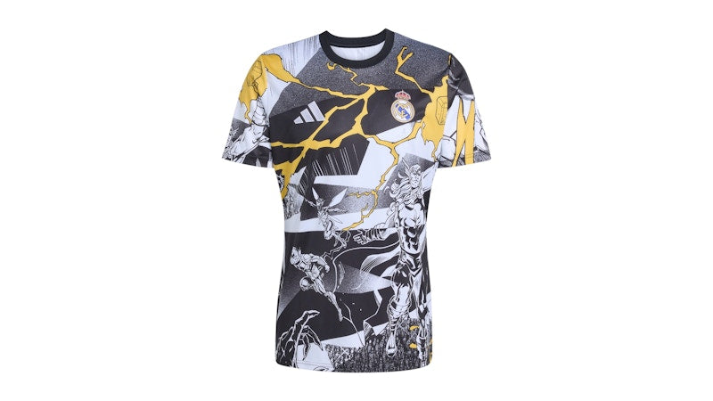 adidas Real Madrid Avengers 2025/2026 Pre-Match Jersey White Black Bold Gold