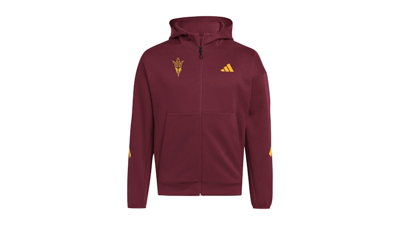 adidas Sun Devils Full Zip Player Travel Zne Hoodie Arizona State Team Maroon Team Colleg Gold