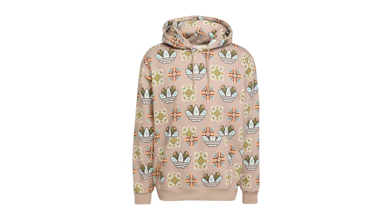 adidas Tile Allover Print Loose Hoodie Trace Khaki