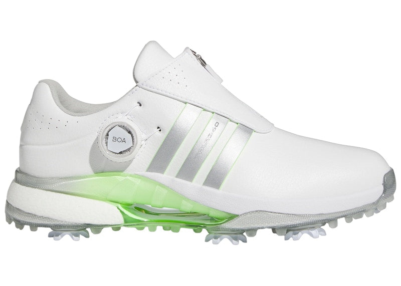 adidas Tour360 24 BOA Microfiber Golf Cloud White Silver Metallic Green Spark (Women's)