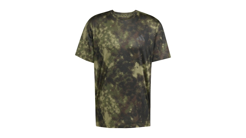 adidas Train Essentials Seasonal All Over Print Tee Olive Strata
