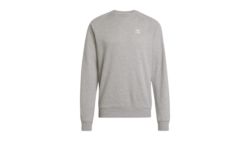 adidas Trefoil Essentials French Terry Crew Sweatshirt Medium Grey Heather White