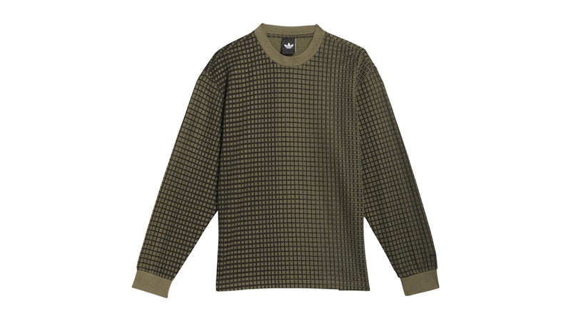 adidas Waffle Knit Camo Long Sleeve Shirt Olive Strata Black