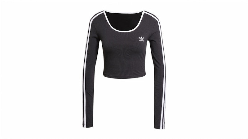 adidas Women's Adicolor 3-Stripes Long Sleeve Crop Long-Sleeve Top Black