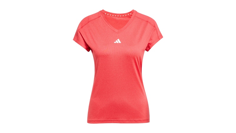 adidas Women's Aeroready Train Essentials Minimal Branding V-Neck T-Shirt Pure Ruby/White