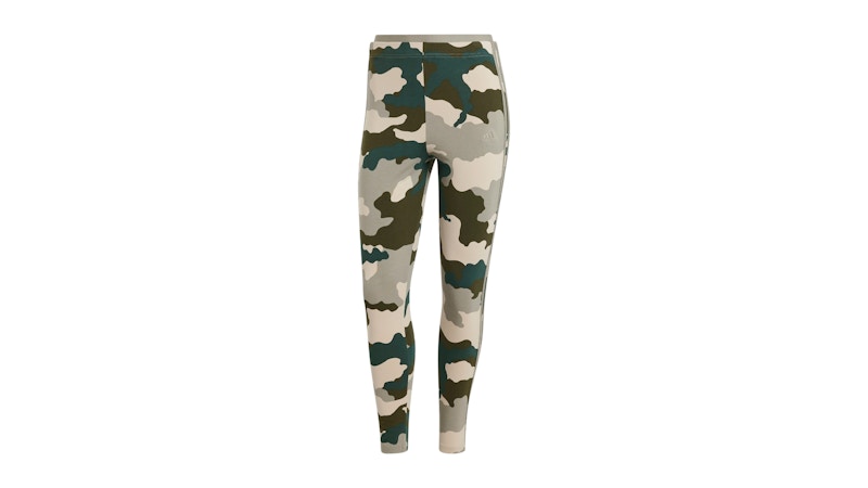 adidas Women's Essentials 3-Stripes Camo Print 7/8 Length Leggings Silver Pebble