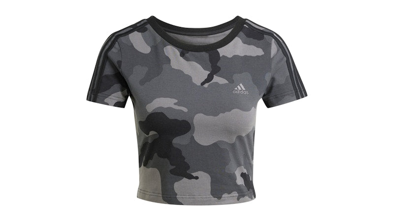 adidas Women's Essentials 3-Stripes Camo Print Baby T-Shirt Black