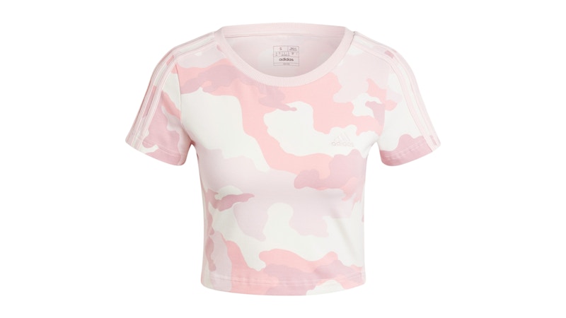 adidas Women's Essentials 3-Stripes Camo Print Baby T-Shirt Sandy Pink