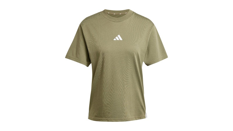 adidas Women's Essentials 3-Stripes Cotton T-Shirt Olive Strata/White