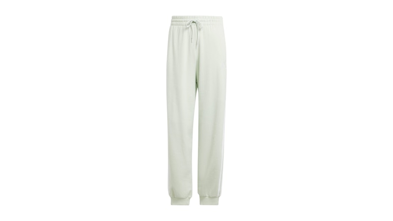 adidas Women's Essentials 3-Stripes French Terry Loose-Fit Pant Linen Green