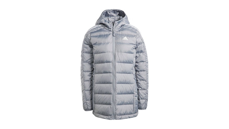 adidas Women's Essentials 3-Stripes Light Down Hooded Parka Grey