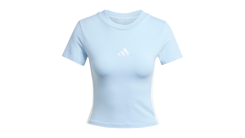 adidas Women's Essentials 3-Stripes Slim Baby T-Shirt Glow Blue/White