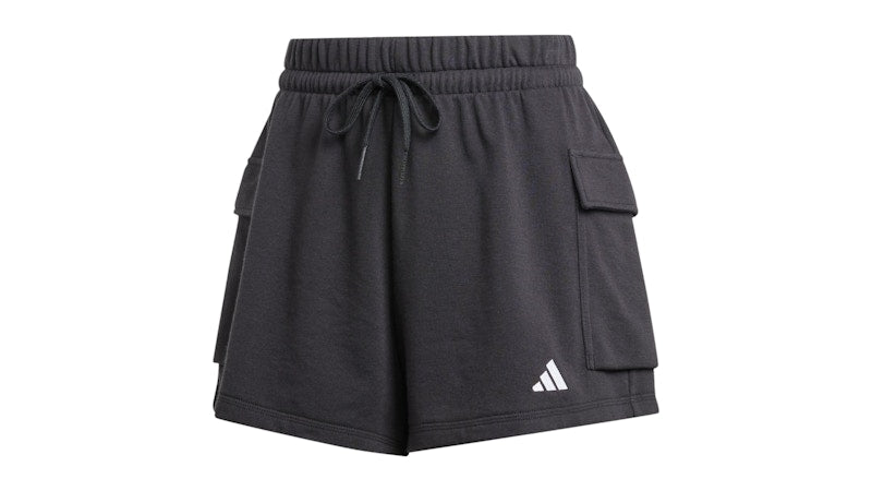 adidas Women's Essentials Small Logo French Terry Cargo Shorts Black/White
