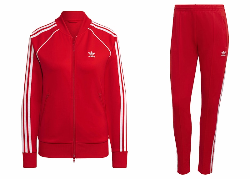 adidas Women's Primeblue SST Track Jacket & Pant Set Vivid Red