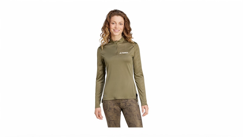 adidas Women's Terrex Multi Half-Zip Long Sleeve Long-Sleeve Top Olive Strata