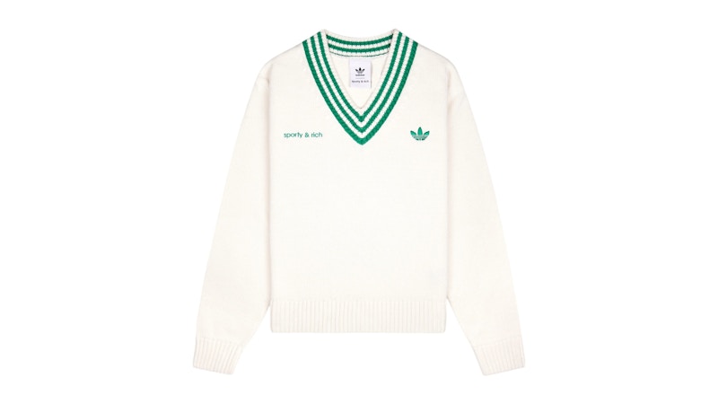 adidas x Sporty & Rich V-Neck Sweater Off White/Court Green
