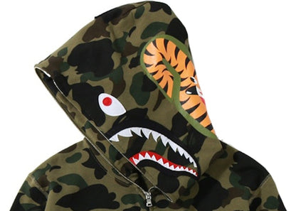 BAPE 1st Camo Screen Printed Shark Full Zip Hoodie Green