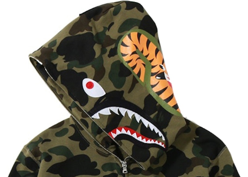 BAPE 1st Camo Screen Printed Shark Full Zip Hoodie Green