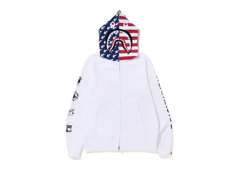 BAPE USA Flag Shark Hoodie White