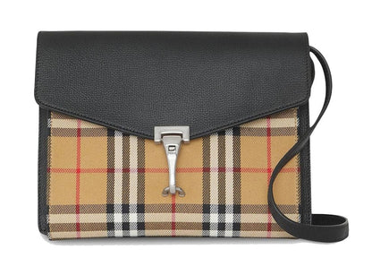 Burberry Small Vintage Check and Leather Crossbody Bag Black